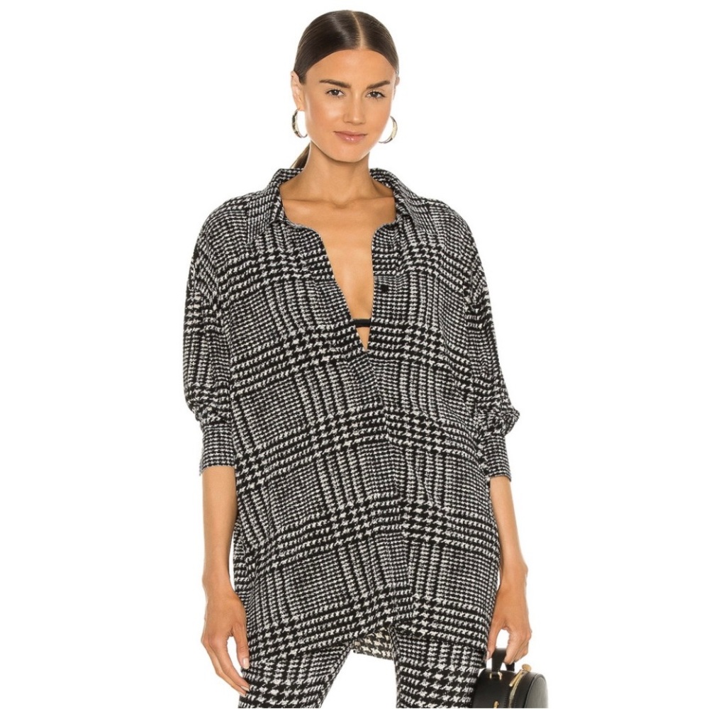 Norma Kamali Oversized Boyfriend Glenn Plaid Tweed NK Shirt Size XS